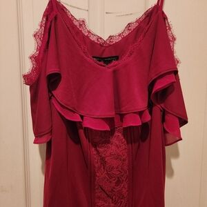 Elegant Red Lace Trim Dress